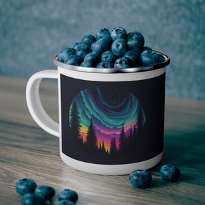 Emaille Camping Tasse: Nordlicht Aurora Borealis Design