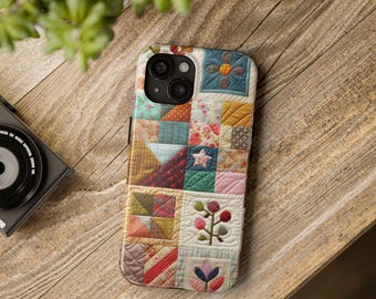 Patchwork Quilt Pattern Phone Case: Impact Resistant, Glossy Finish