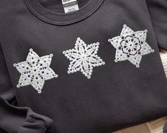 Crochet Snowflake Ornaments PNG | 3 Realistic Crochet Snowflakes | Christmas Winter Clipart | Transparent Background | Digital Download