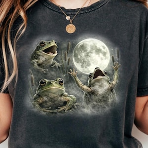 Drôle de grenouilles lune PNG, art cottagecore, clipart lunatique (sublimation)