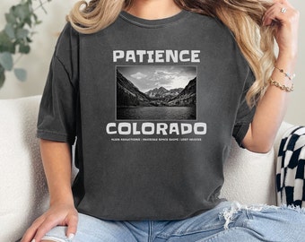 Patience, Colorado Graphic Comfort Colors T-Shirt, Alien UFO TV Show Tee, Funny Retro Travel Poster Shirt for Resident of Patience, CO, Gift