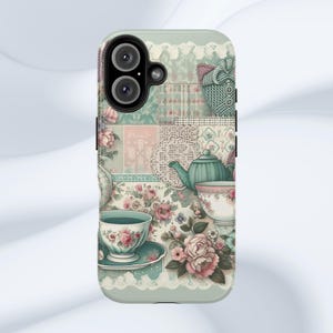 Patchwork Quilt Tile Grandma Chic Tough Phone Case, Boho Floral Aesthetic, Spring Trendy iPhone Samsung Pixel, Cute Gift for Her, Protective