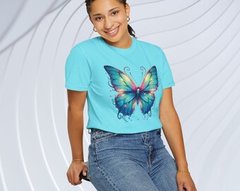 Y2k Butterfly Unisex Garment-dyed T-shirt, Fairycore, 2000s