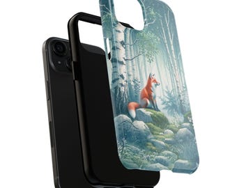 レッドフォックス バーチツリー フォレスト スマホケース | ウッドランド ネイチャー フォックス iPhone Samsung