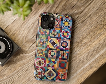 Patchwork Quilt Pattern Phone Case: Impact Resistant, Glossy Finish
