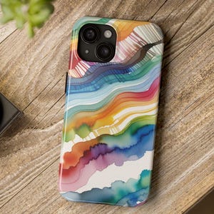 Custodie per telefono resistenti con strisce estive ad acquerello - Tela per dipingere iPhone Samsung, Cover protettiva, Guscio antiurto, Accessori tecnologici di design,