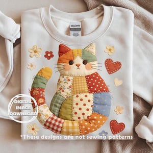 Gato con diseño de patchwork en formato PNG / Arte textil estilo granja campestre (descarga digital)
