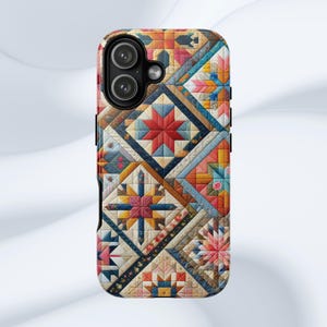 Patchwork Quilt Pattern Phone Case, Customizable, Shock Absorbing