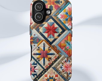 Patchwork Quilt Pattern Phone Case, Customizable, Shock Absorbing