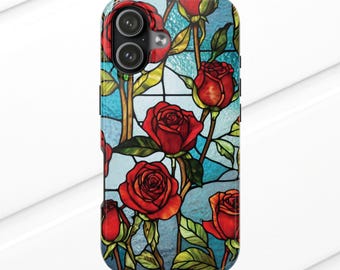 Stained Glass Roses Phone Case | Rose Floral iPhone Case Spring Flower Design