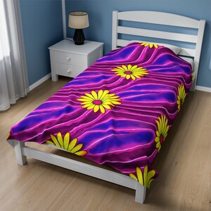 Groovy Retro Flowers Velveteen Plush Blanket, Boho chic, Retro vibes, Floral patterned, 70s inspired home decor, Flower power Vintage flower