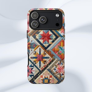 Patchwork Quilt Pattern Phone Case, Customizable, Shock Absorbing