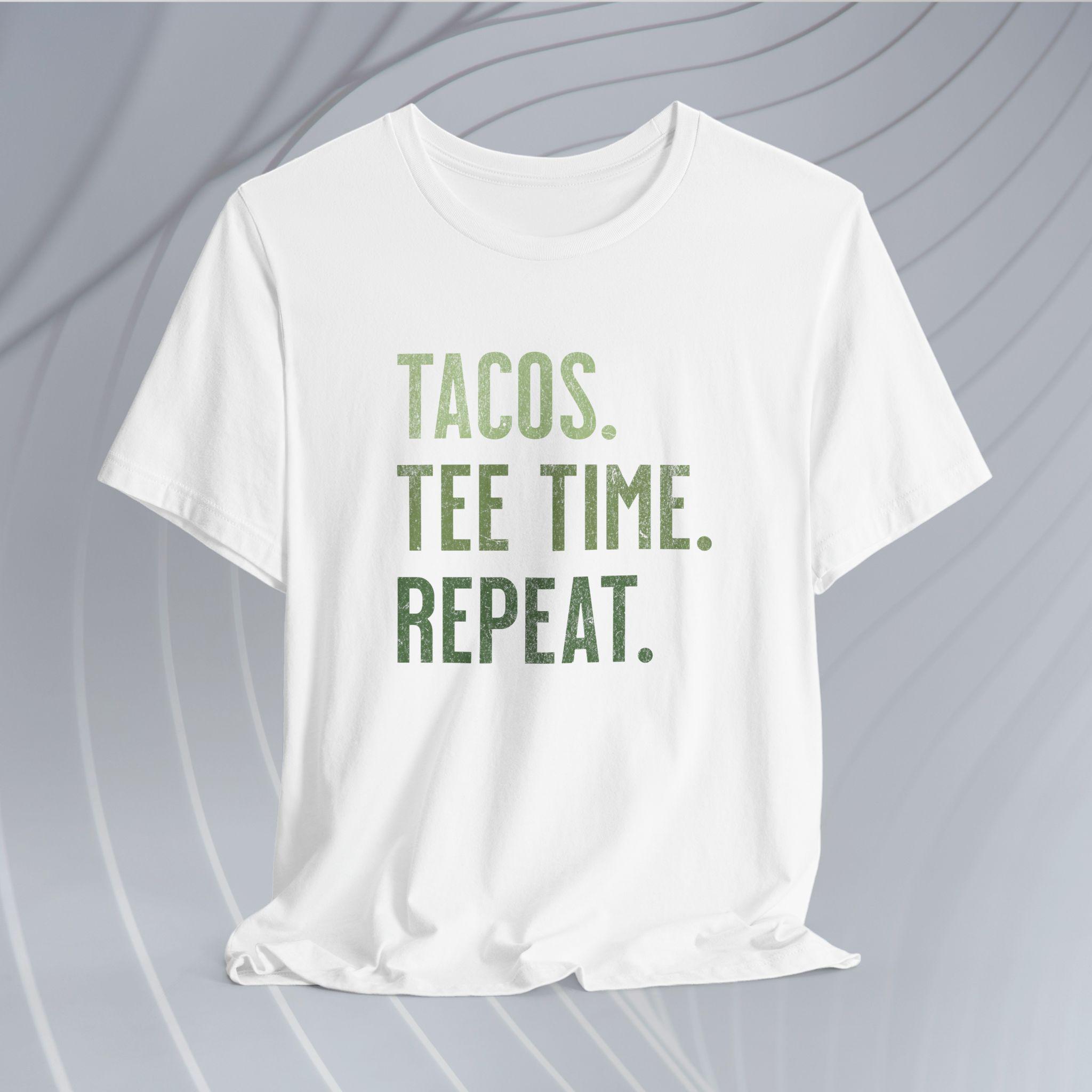 Tacos, Tee Time Unisex Jersey Short Sleeve Tee - Golf Shirt, Tacos, Tee Time, Taco lover, Golfing, Golf and Tacos, Food and sports, Taco