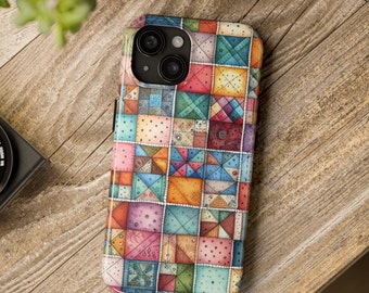 Patchwork Quilt Abstract Pattern Look Phone Case, IPhone 14, IPhone 13, IPhone 12, IPhone 11, IPhone 7, Iphone 8, IPhone SE, Mobile Phone