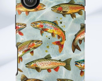 Vintage Trout Illustration Phone Case | Rainbow Brown Trout Watercolor Cover