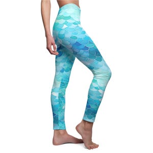 Mermaid Scales Leggings, Beach Ocean Pants, Halloween Costume, Birthday Gift, Women&#39;s Leggings