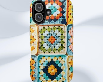 Granny Square Crochet Phone Case: Retro Handmade Tough Cover