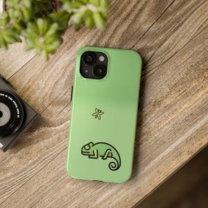 Chameleon and Fly Tough Phone Case, Funny Cute Animal Lizard Design, iPhone Samsung Galaxy Cover, Spring Green, Gift