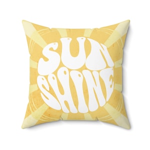 Retro Sunshine Throw Pillow: Groovy 70s Sunburst Design