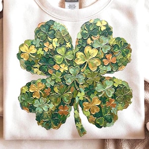 Hand-Painted Four Leaf Clover PNG – Gold Shamrock St Patrick's Day Graphic (Digital Download)