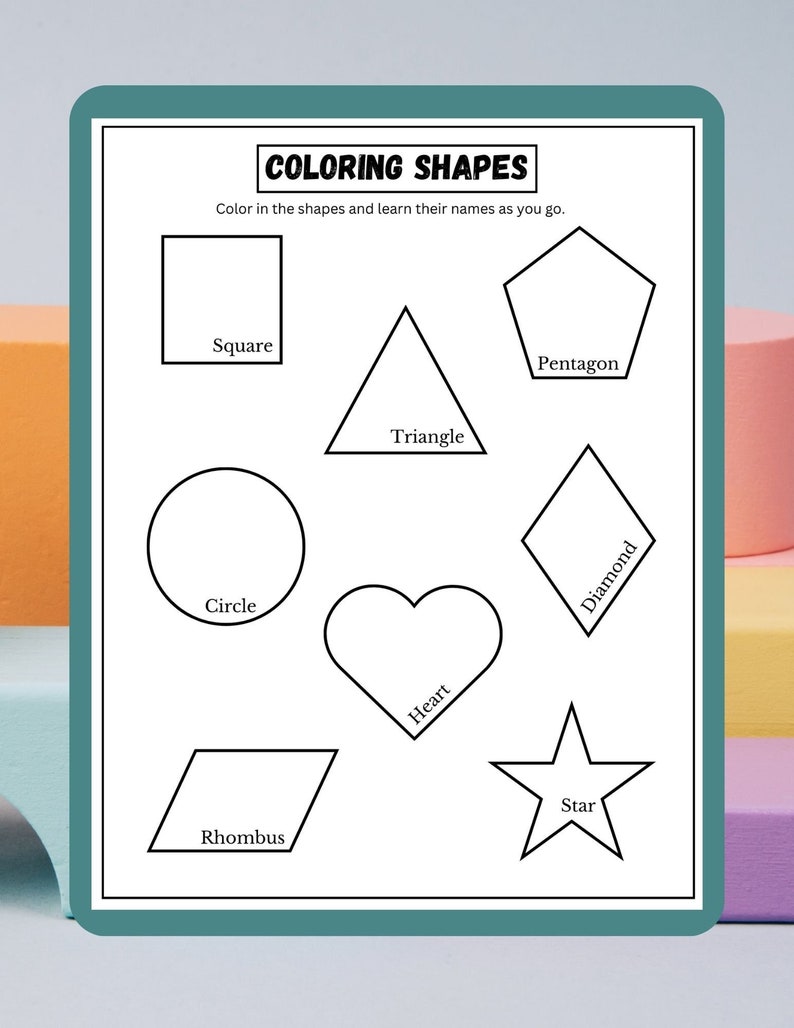 Coloring Shapes Page Printable Worksheet Coloring Page for Etsy