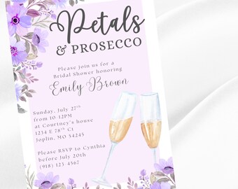Floral Petals and Prosecco Bridal Shower Wedding Invitation Template