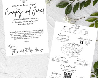 Black and White Wedding Program, Digital Canva Template
