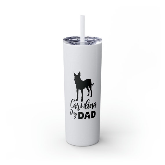 Sparkly Carolina Dad Skinny Tumbler with Straw 20oz, customize gift for Dad,  Carolina Dog insulated travel  tumbler, dog owner, dog lover