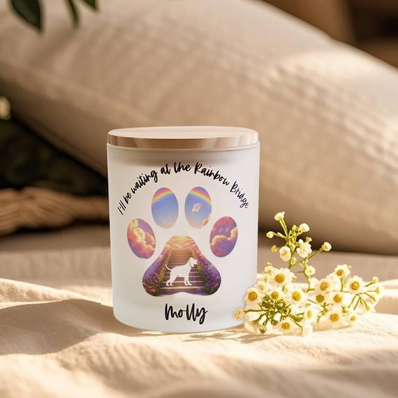 Personalized Dog Silhouette Rainbow Bridge Paw Candle Jar with LED Candle Memorial Gift for Pet LoverHonor abeloved pet with this memorial