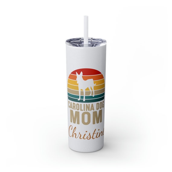 Personalized Sparkly Carolina Dog Mom Skinny Tumbler with Straw 20oz, customize gift for mom,  Carolina Dog Mom insulated travel  tumbler