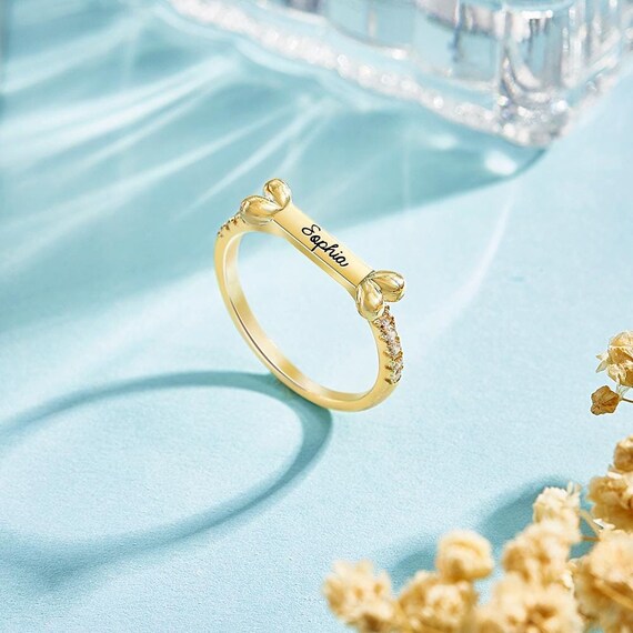 Custom Bone-Shaped Ring with Name Engraving - Adorable Birthday Gift for Dog and Pet Lovers,gift for her, mother day,Christmas gift