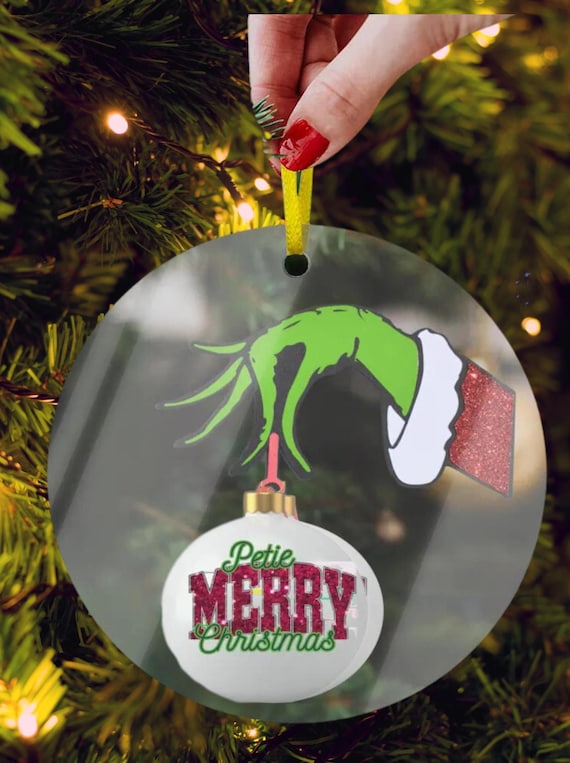 Personalized Glittering Merry Christmas Ornament dog ornament gift for Mom personalized Grinch ornament