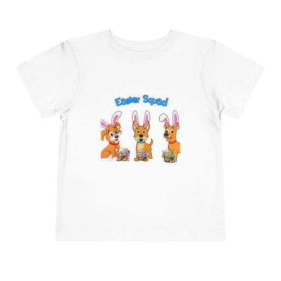 Toddler Tee, Cartoon Carolina Dogs Easter Bunny Squad Shirt for Kids, Funny Ears, Basket of Eggs, Children's T-Shirt, Kid's Apparel, Easter