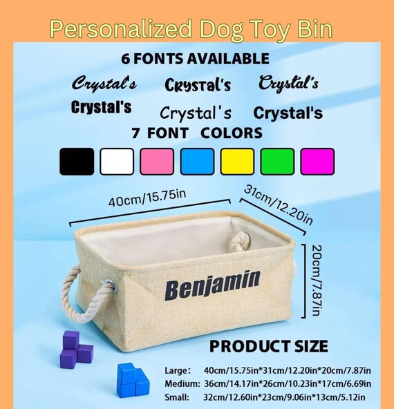 Personalized Dog Toy Storage Basket Custom Linen Bin for Organized Pet Toys, Dog Toy Box with Your Pet’s Name, Keeps Dog Toys Neat and Tidy