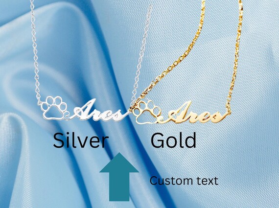 Personalized Pet Paw Print Name Necklace Lovely Animal Paw Necklace Jewelry in gold or silver plated, Great mom gift,Valentines gift