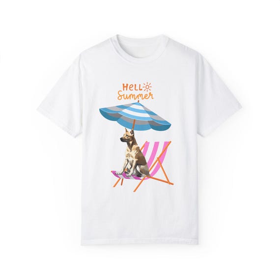 Hello Summer Carolina Dog sitting in a Beach Chair T-shirt, Summer Dog Lover Top, Unisex Tee, Beach Lover Gift, Garment-Dyed Shirt