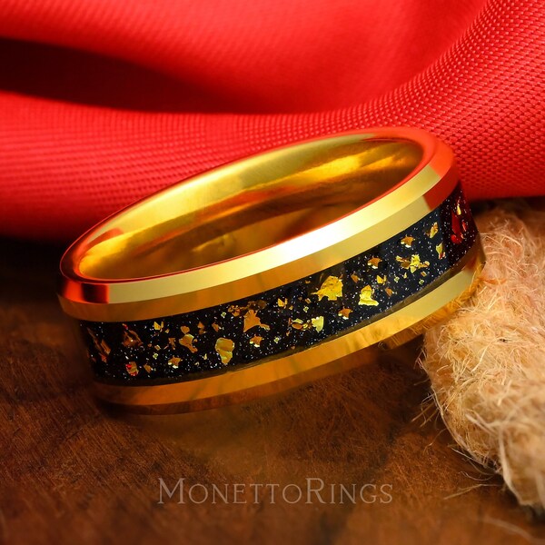 Gold Leaf Tungsten Wedding Mens Ring, Mens Wedding Ring, Gift For Him, Mens Wedding Band, Tungsten Ring, Ring for Men, 8mm Comfort Fit