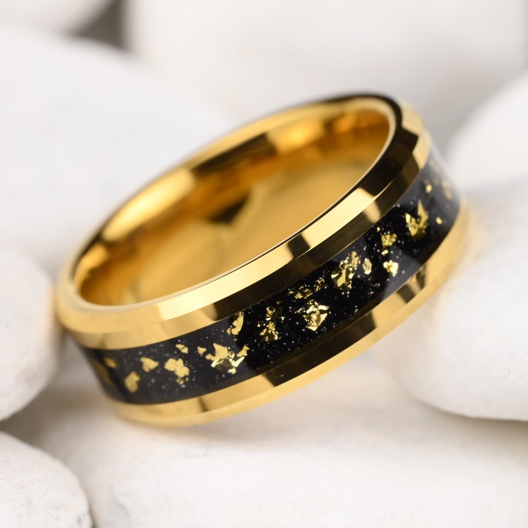 Gold Leaf Tungsten Wedding Mens Ring Mens Wedding Ring Gift Etsy