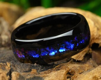 Nebula Ring, Mens Wedding Ring, Black Tungsten Outer Space Ring, Black Ring, Dome, Polish, Mens Wedding Band, Mens Ring, 8mm Comfort Fit