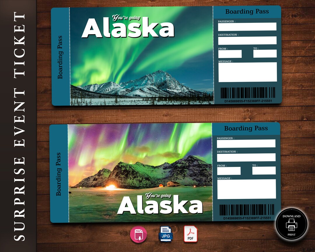 ALASKA Surprise Trip Gift Ticket. Boarding Pass. Ticket. Trip Ticket