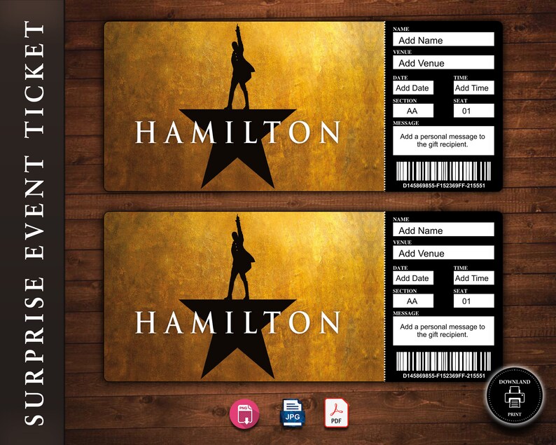 Hamilton Broadway Surprise Ticket Hamilton the Musical Etsy