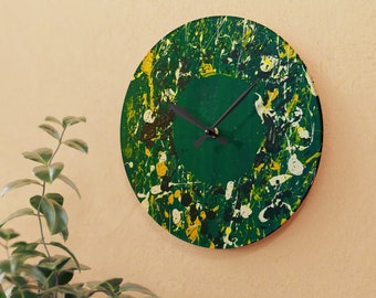 Abstract Green Acrylic Wall Clock, Art Deco Style