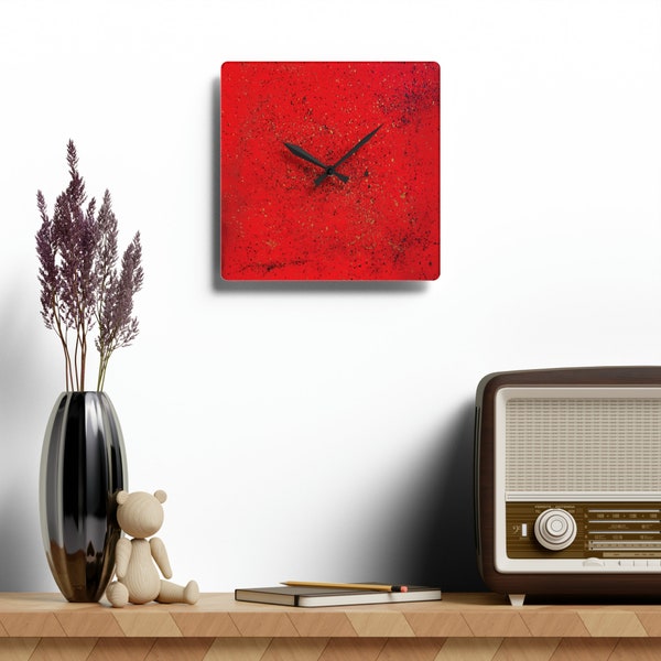 HORLOGE MURALE ROUGE, horloge murale unique, horloge décorative, 100% acrylique forme ronde et carrée horloge murale tendance cadeau pour la décoration intérieure