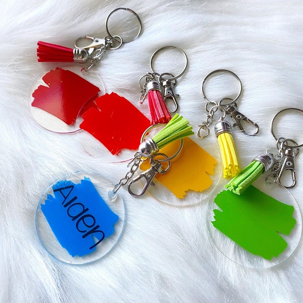 Personalized Keychain, Acrylic Keychain, Glitter Keychain, Paint Splatter Keychain, Name Keychain, Back Pack Keychain, Kids Back Pack
