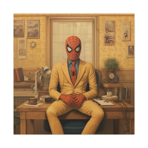 In Office: Dark Yellow Retro-Style Studio Portrait Canvas Wall Art Print