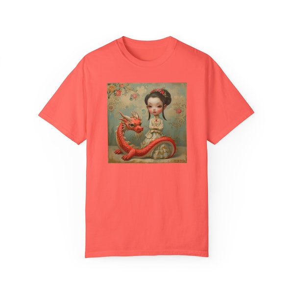 Chinese New Year Dragon T-Shirt - Dreamy Asian Girl Pose, Mark Ryden Style