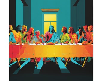 La Cène de Jésus-Christ : Illustration minimaliste inspirée du Pop Art d'Andy Warhol, impression d'art mural sur toile