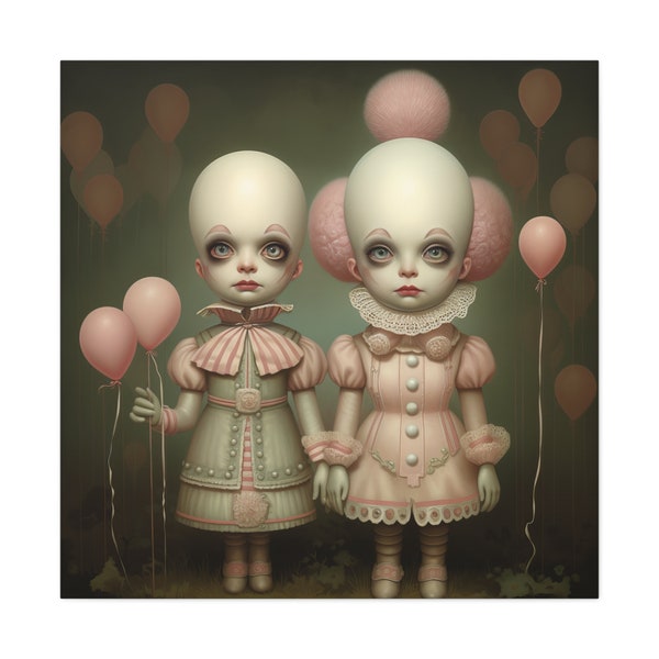 Carnival Whispers: A Tonalistic Clownpunk Canvas Wall Art Print