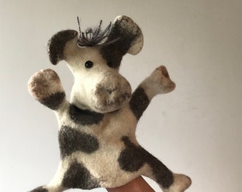 Glove Puppet - Cow - Wet Felted Hand Puppet, Interactive Children's Toy, Storytime Companion, Bibabo