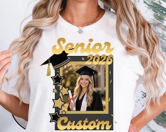 Custom Photo Senior 2026 Custom Name Shirt Class Of 2026 Graduation T-Shirt, Personalized Senior Shirt, Back Bow Design, High School Shirt